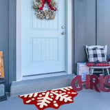 Triogift Red Christmas Snowflake Imitation Cashmere Carpet Semi-Circular Winter Non-Slip Bathroom Mat Home Decor Welcome Doormat