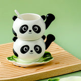 Triogift  -  Creative Bamboo Panda Ceramic Teacup Cartoon Cute Bear Coffee Cup Couple Gift Dessert Milk Mug Home Water Mug Home Decoration