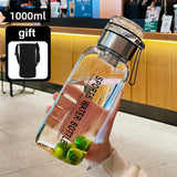 Triogift  -  Sports Glass Water Bottle 2L Capacity Free Cup Cover (with Shoulder Strap)  Portable Leak-proof Drinking Stainless Steel Lid