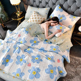 Triogift Summer Washed Cotton Quilt Air-conditioning Comforter Soft Breathable Blanket Thin Leaf Print Bedspread Bed Cover Home Textiles