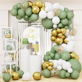 Triogift 92pc Sage Green Balloons Garland Arch Kit White Gold Confetti Balloon Baby Shower Birthday Party Wedding Decoration Latex Globos