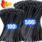 Triogift  500/100PCS Nylon Cable Ties Plastic Self-locking Adjustable Fastening Loop Black Fixed Binding Cord Ties Strap Home Wire Zip Tie