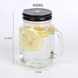 Triogift  -  450ml Mason Jar Mugs with Handles Old Fashioned Glass Bottle Juice Drink Clear Glass Water Bottle With Cover Straw Drinkware Cup