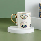 Triogift  -  Creative Ceramic Cup Hamsa Hand of Fatima Evil Blue Eye Turkish Ceramic Coffee Mug Home Breakfast Milk Novelty Cup Couples Gifts