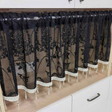 Triogift Black Lace Short Curtain for Cabinet Kitchen Sheer Voile Drape With Tassel Beads Partition Dustproof Study Blinds