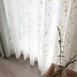 Triogift  Embroidered Linen Sheer Curtains for Living Room Bedroom Floral White Tulle Curtain for Kitchen Voile Curtain Blind Panels Decor