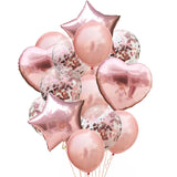 Triogift 14pcs Rose Gold Mix Star Heart Confetti Latex Balloons Birthday Party Decorations Kids Adult Wedding Anniversary Globos Supplies