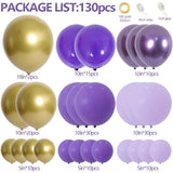 Triogift 130Pcs Purple Balloon Garland Kit Dark Purple Metallic Gold Arch Lavender Light Decoration For Baby Girl Princess Party Birthday