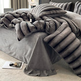 Triogift Faux fur Bed linen warm winter bed cover full set Microfiber Duvet cover bed sheets set double bed Bedding set Quilt cover set