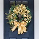 Triogift 30cm Christmas Wreath With Lantern Front Door Garland With Large Bow Seasonal Ornament Christmas Decoration For Front Door Wall