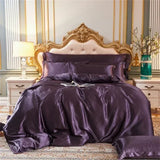 Triogift High-end Blending Natural Mulberry Silk Bedding Set Luxury Silky Queen Duvet Cover Set with Flat Sheet Quilt Cover Pillowcases