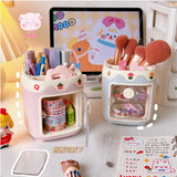 Triogift Kawaii Pen Holder Desk Organizer Large Capacity Pencil Storage Box Cartoon School Office Stationery Supplies Pens Brush Stand