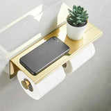 Triogift Golden Modern Wall Mounted Toilet Paper Holder Stainless Steel Double Roll Tissue Holder Bathroom Paper Roll Storage Rack Hotel