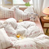 Triogift  Rural Style Bedding Set Fresh Floral Four Piece Set  Girl Heart  Double-layer Gauze   New Meeting Duvet Cover