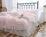 Triogift  New romantic bedding set queen Franch style duvet cover set pink elegant lace ruffle cotton home bedding set designer bedding