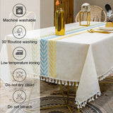 Triogift Embroidery Tassel Tablecloth,Cotton Linen Dust Proof Dinner Table Cover,for Kitchen Dining Room Party Home Tabletop Decoration