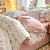 Triogift  Rural Style Bedding Set Fresh Floral Four Piece Set  Girl Heart  Double-layer Gauze   New Meeting Duvet Cover