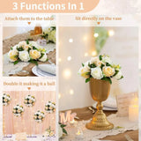 Triogift  15 Heads Plastic Roses With Base Artificial Flower Decoration Pcs of 10 Fake Flower Ball Arrangement Bouquet Home Decor Wedding