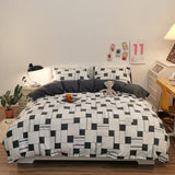 Triogift Checkerboard Bedding Comforter Set with Pillowcase bed sheet Single Full Size Bed Linen Duvet Cover Set Queen/King Double Single