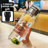 Triogift  -  Sports Glass Water Bottle 2L Capacity Free Cup Cover (with Shoulder Strap)  Portable Leak-proof Drinking Stainless Steel Lid