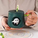 Triogift  -  Panda Ceramic Coffee Cup Dish with Lid Spoon European Couple Mug Afternoon Camellia Tea Cup Breakfast Oatmeal Mug Holiday Gifts