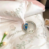 Triogift  Flower Embroidery 100 Cotton Bedding Set 220x240 High Quality King Size Duvet Cover Set 240x220 Twill Pure Cotton Bedding Sets