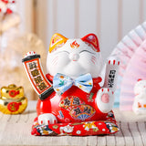 Triogift  7.5inch Shaking Hand Lucky Cat Ceramic Ornaments Large and Small Shop Opening Cashier Front Desk Creative Gifts Home Decor