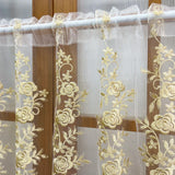 Triogift 1PC Gold Embroidery Short Curtain for Kitchen Mesh Sheer Drape Cabinet Small Window Porch Home Decoration