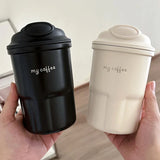 Triogift -  Cute Korean Coffee Cup Thermos With Straw Tumbler 450ml Sainless Steel Thermal Cup Portable Water Bottle Keep Hot Cold Cup Gift