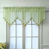 Triogift Green Valance Sheer Drape for Small Window Short Curtain With Lace Beads Bottom Kitchen Home Decoration Blinds #E