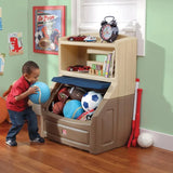 Triogift Lift & Hide Brown and Blue 38" Tall Plastic Toddler Bookcase and Kid Toy Box and Toy Storage