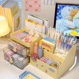 Triogift Multifunctional Kawaii Pen Holder Organizer Desktop Stationery Pencil Storage Box Drawer Desk Cute Ins Multi-layer Storage Box