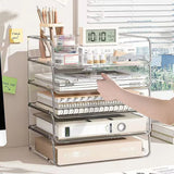 Triogift File Organizer A4 File Storage Tray Fashion Papers Rack Desktop Organizer Stackable File Rack Transparent Book Shelf Magazine