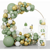 Triogift 92pc Sage Green Balloons Garland Arch Kit White Gold Confetti Balloon Baby Shower Birthday Party Wedding Decoration Latex Globos