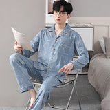 Triogift  Fashion Men's pajamas Spring Autumn Long sleeve New Outwear Cotton Sleepwear Suit Winter Large Size Home Cloth Male Pyjamas