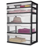 Triogift Sterilite Plastic 5 Drawer Wide Tower Black clothes organizer  storage box  storage containers