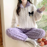 Triogift  New Sleepwear Women's Winter Fleece Cartoon Sweet Cute Girl Pajamas Princess Style Jacquard Plush Thick Sets Loungewear