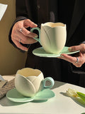 Triogift Ceramic Tulip Cups Mug Saucers Suits with Tray Flower-shaped Coffee Cups saucers, lovely drink cups