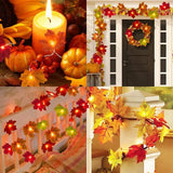 Triogift  1.5M/3M/6M LED Decorations Maple Leaf Garland String Lights for Indoor Outdoor Garden Home Party Halloween Fireplace Harvest