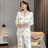 Triogift  High Quality Pajamas Suit Women Spring Autumn Thin Ice Silk Long Sleeves  Home Wear Female Large Size Sleepwear Set Summer Girls