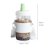 Triogift Kawaii Cat Bubble Tea Glass Water Bottle With Straw PU Sleeve Cute Boba Coffee Milk Cups Portable Girl Drinking Bottle