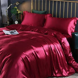 Triogift High-end Blending Natural Mulberry Silk Bedding Set Luxury Silky Queen Duvet Cover Set with Flat Sheet Quilt Cover Pillowcases