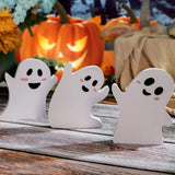 Triogift 3pcs /set Wooden Ghost Tiered Tray Halloween Decor Wooden Table Sign For Halloween Party Home Decor