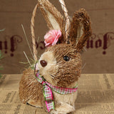 Triogift  Artificial Straw Easter Rabbit Holiday Wedding Indoor Outdoor Festival Supplies Decoration Rabbit Doll Animal Model Filled Eggs