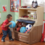 Triogift Lift & Hide Brown and Blue 38" Tall Plastic Toddler Bookcase and Kid Toy Box and Toy Storage