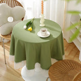 Triogift Dustproof Round Tablecloth with Elegant Lace Edge and Cotton Fabric Kitchen Decor Party Table Decoration Machine Washable