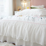 Triogift Lace Ruffles Bedding Set Luxury Cotton Flower Embroidery Bedclothes Girls Full Size Quilt Cover Sets Queen King Bed Linen Sets