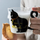 Triogift  -  Cute Cat Heat Resistant Glass Cup for Home, Breakfast Milk Cup, Cartoon Casual Coffee Cup, Japanese Style, Ins