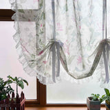 Triogift  Ruffle Floral Pull-Up Curtain for Small Window Lace Sheer Lifting Drape Kitchen Porch Home Decoration Blinds #E