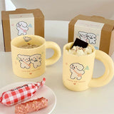 Triogift  -  Design Cream Color Mug Korean Ins Style Cartoon Rabbit Creative Milk Coffee Cup Household Simple Dessert Ice Cream Cup